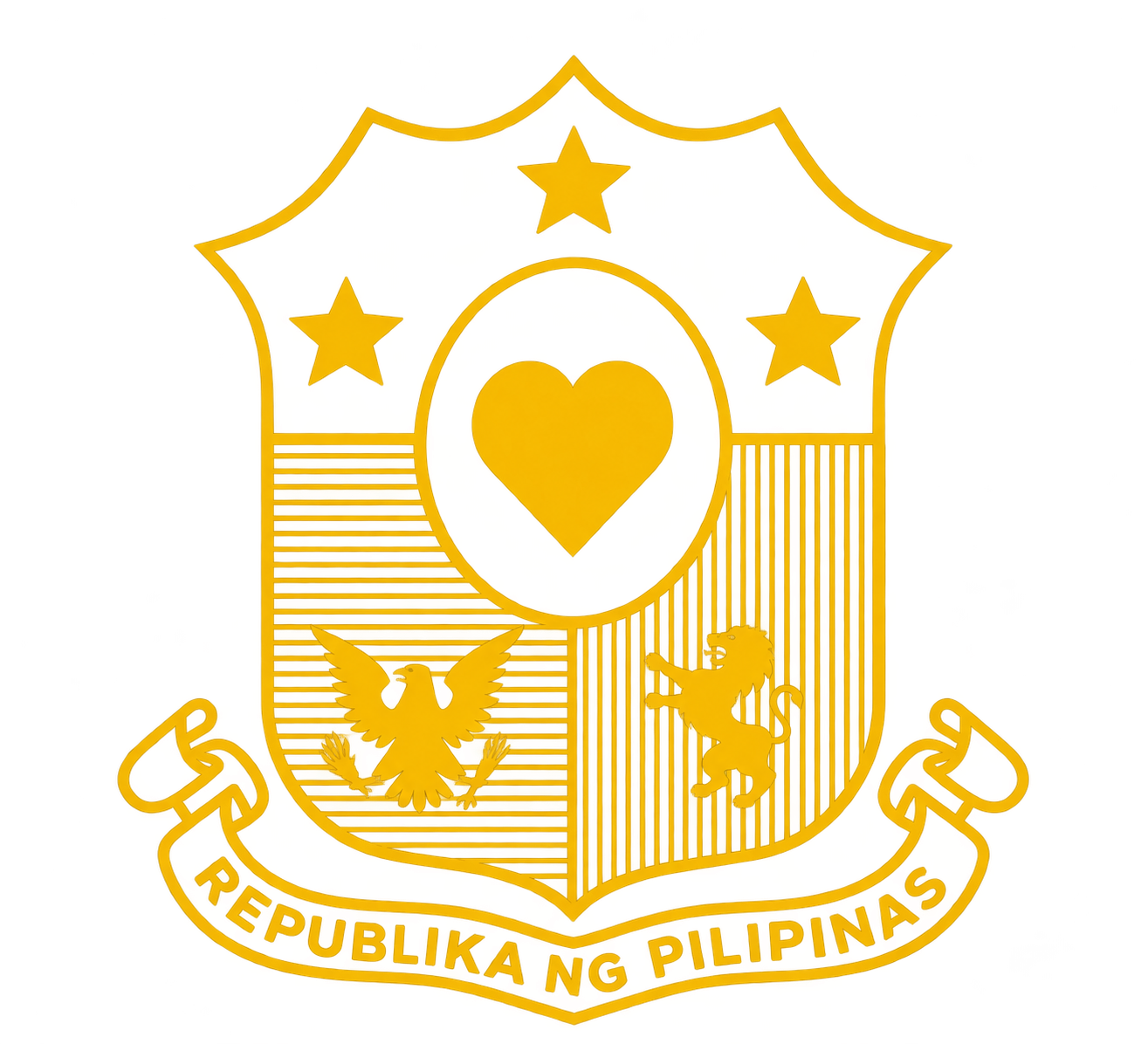 Gold dedication crest with a heart and República ng Pilipinas ribbon